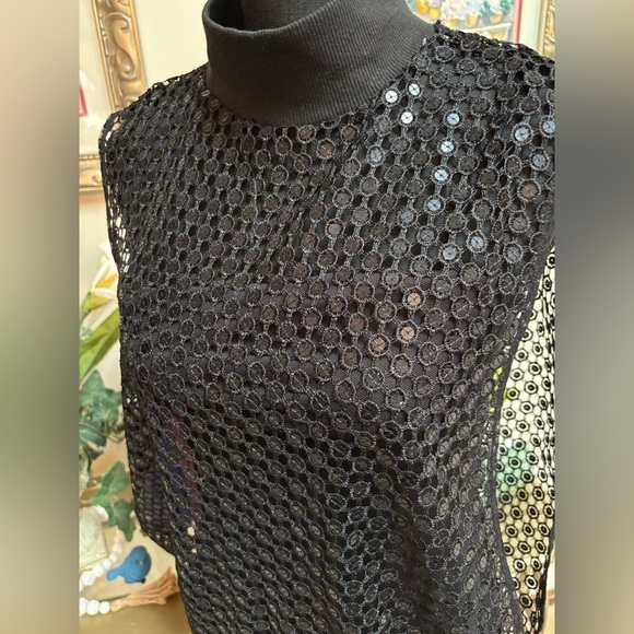 E•PSE BLACK LACE SHEER OVERLAY RHINESTONE PARTY HOLIDAY MINI DRESS🔥SIZE M NWT - Picture 9 of 10